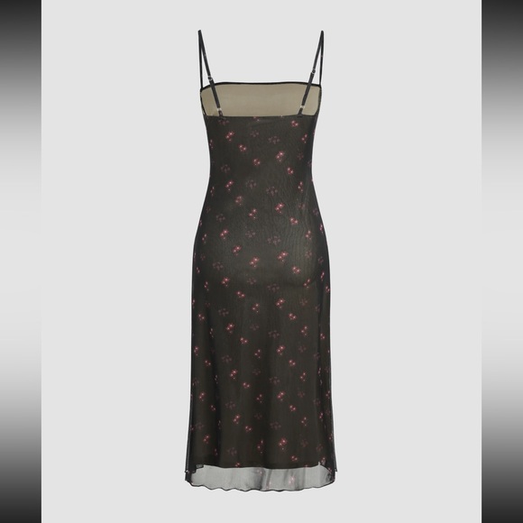 MESH FLORAL RUCHED MIDI DRESS - Picture 2 of 3